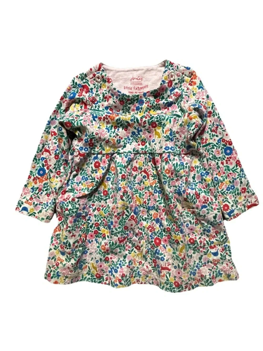 Baby Girl Joules Animal Floral Long Sleeve Dress Size 9-12 Months - Picture 1 of 4